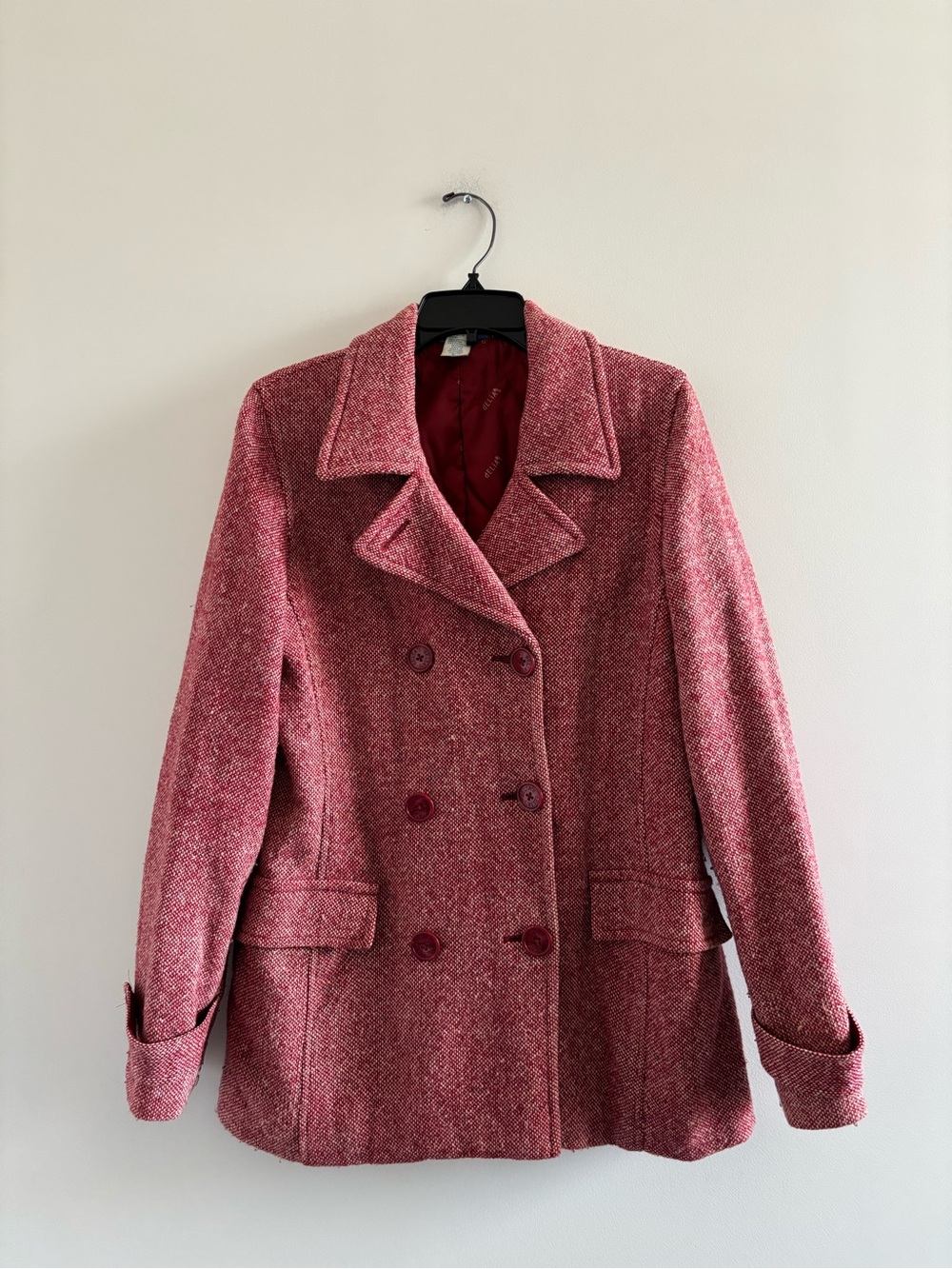 VTG Delia’s Pea Coat Red Wool Tweed Double-Breasted Womens L Y2K Classic Preppy - Picture 3 of 12